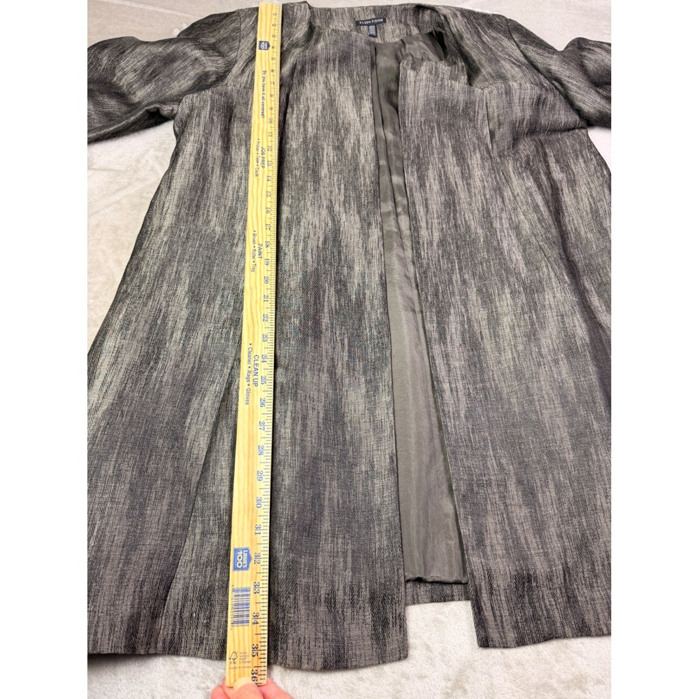 Eileen Fisher Open Front Long Jacket Size XL Linen Silk Cotton Mirage Grey - Picture 10 of 11